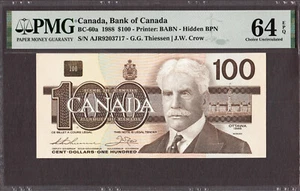 Canada $100 Thiessen-Crow 1988 BC-60a Pick-99a CH UNC PMG 64 EPQ - Picture 1 of 2