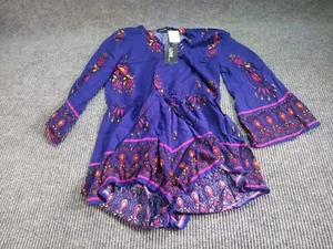 Love University Woman One-Piece Romper L PurpleMulti V-Neck BellSleeve Geometric - Picture 1 of 9