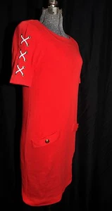 VTG 80s Patriotic Jersey Dress Shoelace Tie Sleeves Size XS Patriotic Nautical - Picture 1 of 7