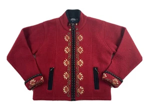 VINTAGE ICELANDIC 100% Boiled M Nordic Fair Isle Sweater Jacket ZipUp Red NORDIC - Picture 1 of 11