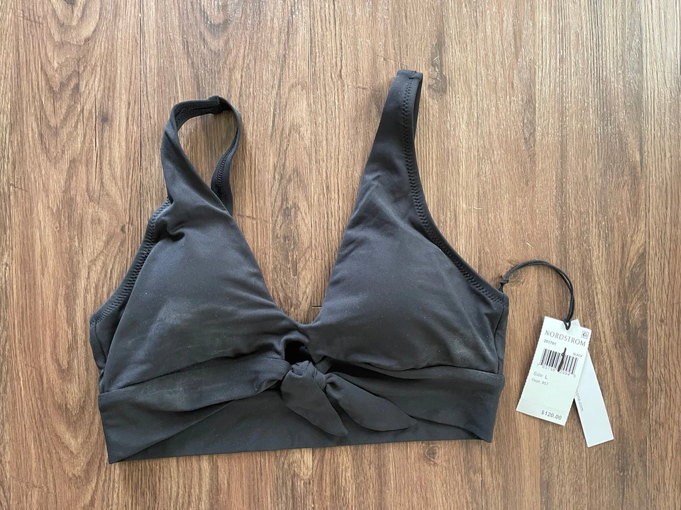 Robin Piccone Women's Black Ava Tie Front Bikini Swimsuit Top Size Large NWT - Image 1 of 4