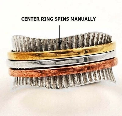 Three Tone Meditation Spinner 925 Sterling Silver Band Ring Sz 8  - Image 1 of 2