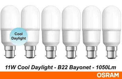 6 x Osram Narrow LED Light Globes Bulbs 11W B22 Bayonet BC Cool Daylight 1050Lm - Image 1 of 4