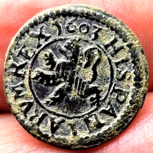 1603 Español 2 Maravedíes TESORO PIRATA Era Colonial Cob! - Imagen 1 de 2