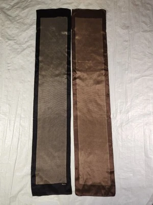 Lote de 2 bufandas oblongas vintage de seda SACHA negro marrón patrón 48x9,5 Foto 1 de 4