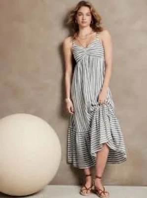 VESTIDO MAXI LARGO MUJER BANANA REPUBLIC RAYAS MEZCLA LINO TALLA MEDIANA NUEVO $120 Foto 1 de 4