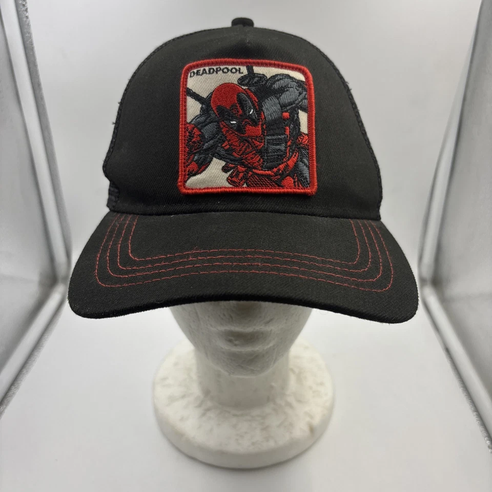 🔥Marvel Deadpool Retro A Frame Trucker Adjustable Snapback Hat Black & Red - Image 1 of 4