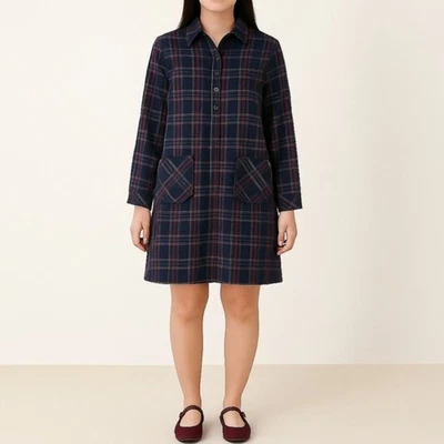 Vestido Camisa Uniqlo Azul Marino Granate Franela a Cuadros Columpio Gran Tamaño Para Mujer’s Talla Grande Foto 1 de 4