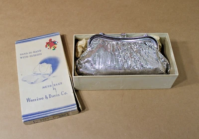 Vintage Silver Mesh Whiting & Davis Evening Bag with Original Box 7591-1 - Image 1 of 3
