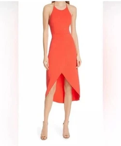 Alice and Olivia Kristy Wrap-Effect Crepe Halterneck Dress In Red Size 2 - Picture 1 of 6