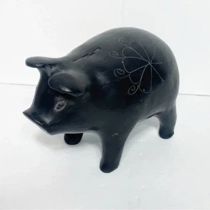 Mexican Black Clay Piggy Bank Flower Decorations - Picture 1 of 9