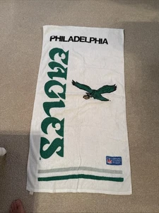 Vintage Philadelphia Eagles beach towel 80s 90s Logo Kelly Green Script - Picture 1 of 10