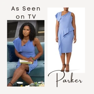 Parker Shara Sleeveless Ruffle Pencil Dress Womens Size 14 Blue ASO Adriana Diaz - Picture 1 of 7