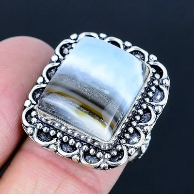 Кольцо ручной работы с опалом Owhyee покрытие серебро 925 размер США 7,5 - Изображение 1 из 3