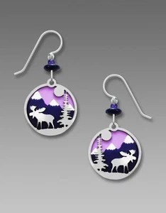 Sienna Sky Earrings Purple Mountain Disc Shiny Silver Tone Moose Overlay 2011 - Picture 1 of 4