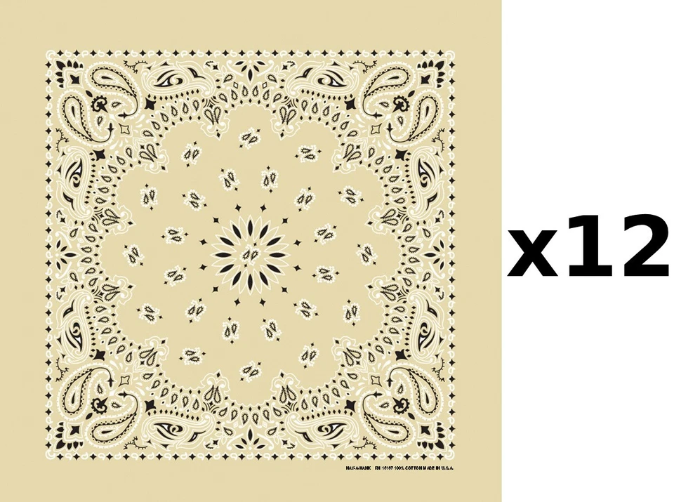 100% Algodón Hecho en EE. UU. Bandana (Beige) DOCENA Paisley 22" x 22" Hav-A-Hank Foto 1 de 1