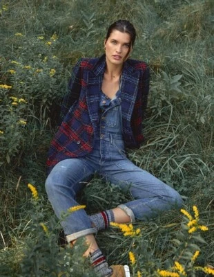 Новый с ценниками джинсовый комбинезон Anthropologie Pilcro The Painters размер 26 синие нашивки карманы - Изображение 1 из 4