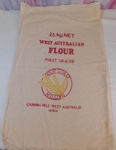 Vintage Flour Bag Calico Cotton 25KG West Coast Milling Canning Vale WA - Open - Picture 1 of 8