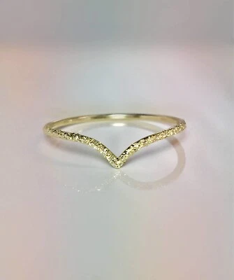 10k/14k Solid Gold Stardust Chevron Ring, Gold V Ring, Gold Minimalist Ring - Image 1 of 4