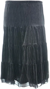 4 Tier Black Velvet Velour Skirt Burn Out Wave Detail Chiffon Hem Trim Womens - Picture 1 of 2