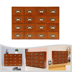 Drawers Storage Cabinet 16 Drawer Cabinet Wooden Medicine Cabinet Brown - Picture 1 of 20