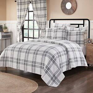 Black Plaid Woven Queen Coverlet Country Cottage Farmhouse 94x94