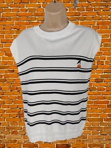 WOMENS NEXT PETITE WHITE BLACK KNIT STRIPE SLEEVELESS TOP TANK T-SHIRT SIZE UK 6 - Picture 1 of 5