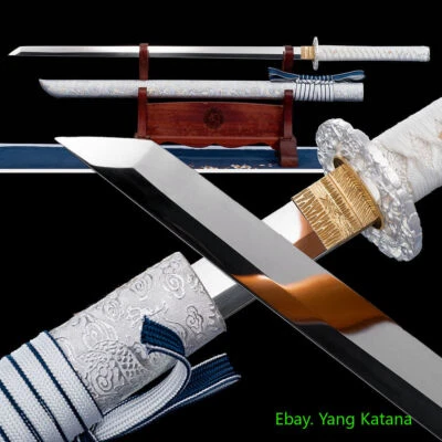 Cuchillo recto 1060 acero afilado Katana espada samurai japonesa hoja brillante #1330 Foto 1 de 4