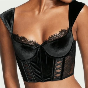 Victoria's Secret Dream Angel Lace & Velvet CapSleeve Corset Top Color Black New - Picture 1 of 7