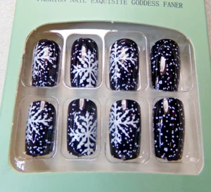 Pegamento de diseño de copos de nieve negro brillante para uñas hágalo usted mismo de longitud media - Imagen 1 de 2