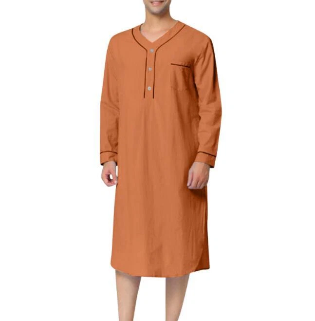 Bata musulmana árabe para hombre Medio Oriente islámico caftán cuello en V vestidos de dormir 4864 Foto 1 de 4