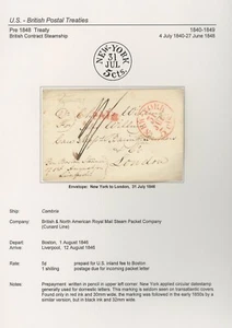 60) 1846, BARCO TRANSATLÁNTICO, N.Y. A LONDRES, CON SELLO TRASERO, EX INVIERNO - Imagen 1 de 1