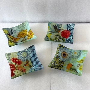 Lote de 4 cuencos de platos de postre de vidrio de diseño prima para servir con lados florales para pájaros de 5" - Imagen 1 de 22