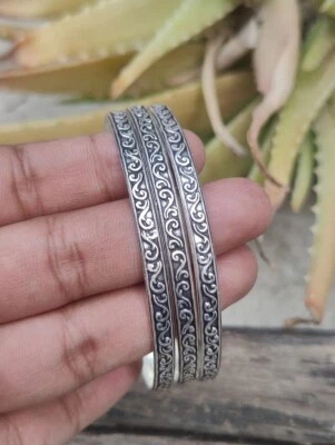 Solid 925 Sterling Silver Designer Set Of 3 Silver Bangles Handmade Jewelry - Image 1 of 4