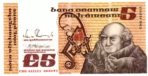 Ireland 5 Punt 1993 UNC Banknote P-71e Prefix CHG Paper Money - Picture 1 of 2