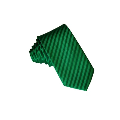 New Men's Poly 2.5" slim necktie tone on tone stripe Emerald Green wedding party - Image 1 of 2