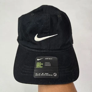 Nike Boys Hat OS Black Center Swoosh Embroidered Unisex Cap Strapback NWT - Picture 1 of 8