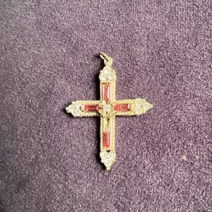 Rhinestone Religious Cross Pendant Pink Clear - Picture 1 of 7
