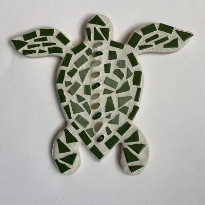 Azulejo arte tortuga mosaico playero vida marina y vidrio colgante de pared hecho a mano Foto 1 de 4