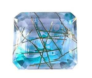 126 CT Rutilated Quartz Bi Color IGL Certified Faceted Emerald Cut Gemstone NA - Picture 1 of 7