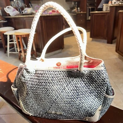 Bolsos de Mano Elaine Turner Tejidos Trenzados Cuero Gris Dorado Borde Metálico Nuevos con Etiquetas $120 Foto 1 de 4