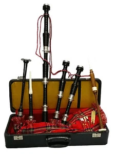 Scottish Great Highland Dudelsack schwarz Palisander silber Tutor Buch Schilf Hartschale - Bild 1 von 1