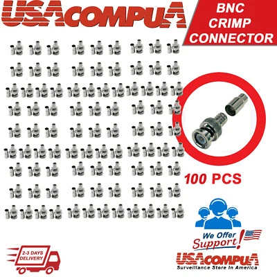  Crimp BNC Connectors Male RG59 Coax Coaxial  For CCTV Camera 100 pcs  - Image 1 of 4