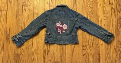 American Girl Youth Small/Medium Denim Jean Jacket Embroidered Pink Floral - Image 1 of 4