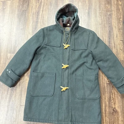 Palancas de madera vintage de lana verde chaquetón forro de franela con capucha grande 42-44 Foto 1 de 4