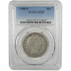 1908 D Barber Half Dollar VF 25 PCGS Silver 50c Coin - Picture 1 of 4