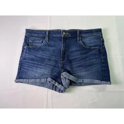 Pantalones cortos de mezclilla Mossimo de tiro alto para mujer azules con puños talla 14 Foto 1 de 4