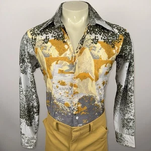 Vintage 60s 70s Arrow Shirt Hippie Boho Disco European Taper Nylon Mens Large - Picture 1 of 18