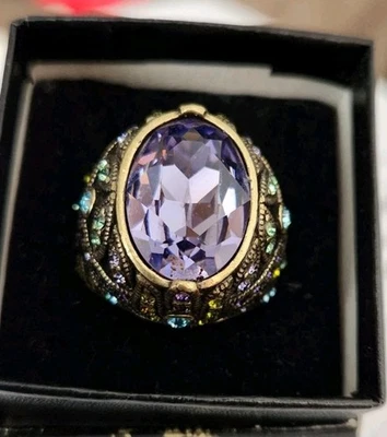Anillo Heidi Daus Auténtico Firmado Púrpura Ovalado Cristal y Estrás Cúpula Talla 9.5 Foto 1 de 4