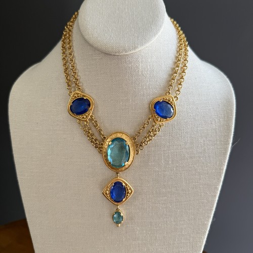 SAINT LAURENT (YSL) Collare collana vintage Yves Saint Laurent vetro blu passerella couture